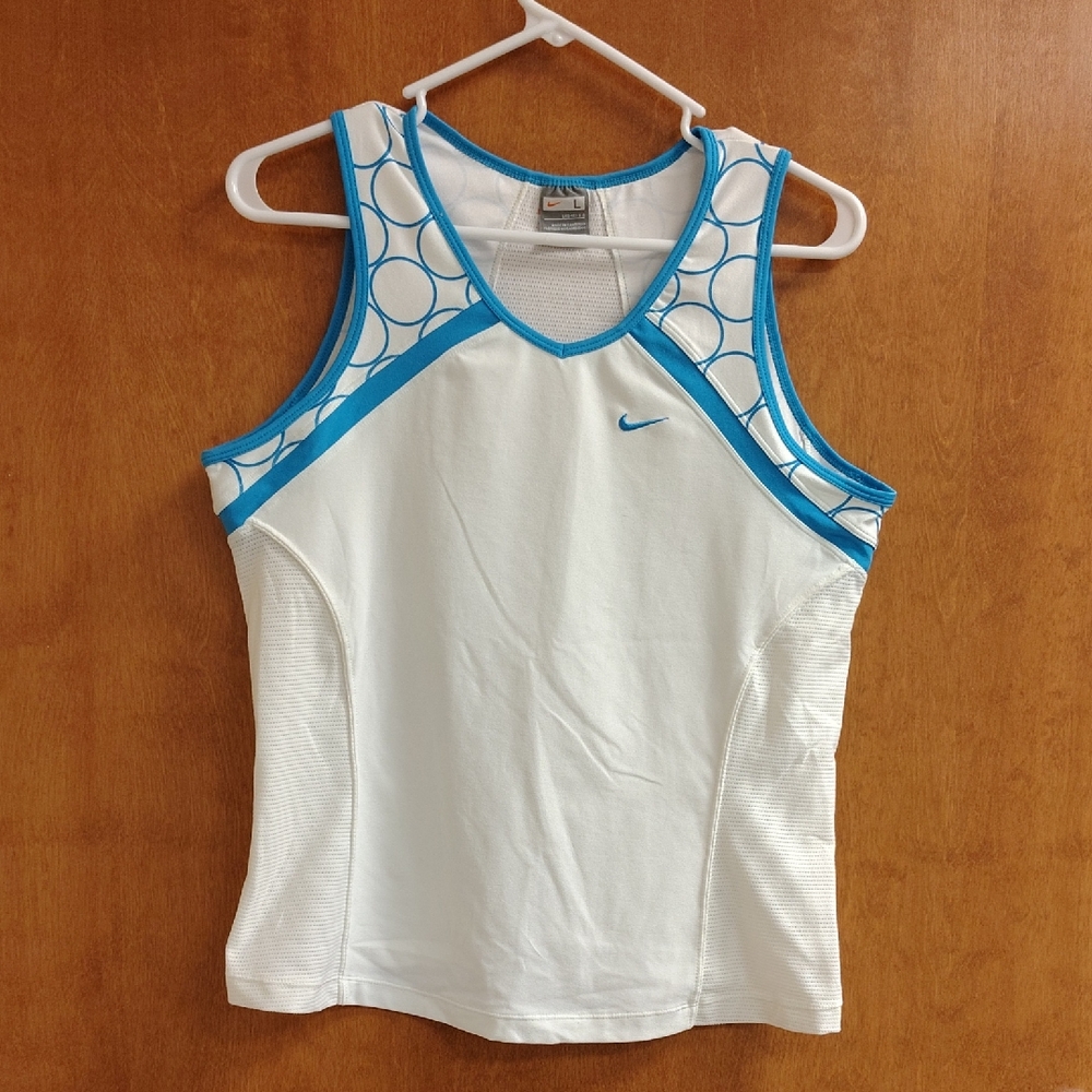 Nike Women's Fit Dry Tank Top in White and Blue